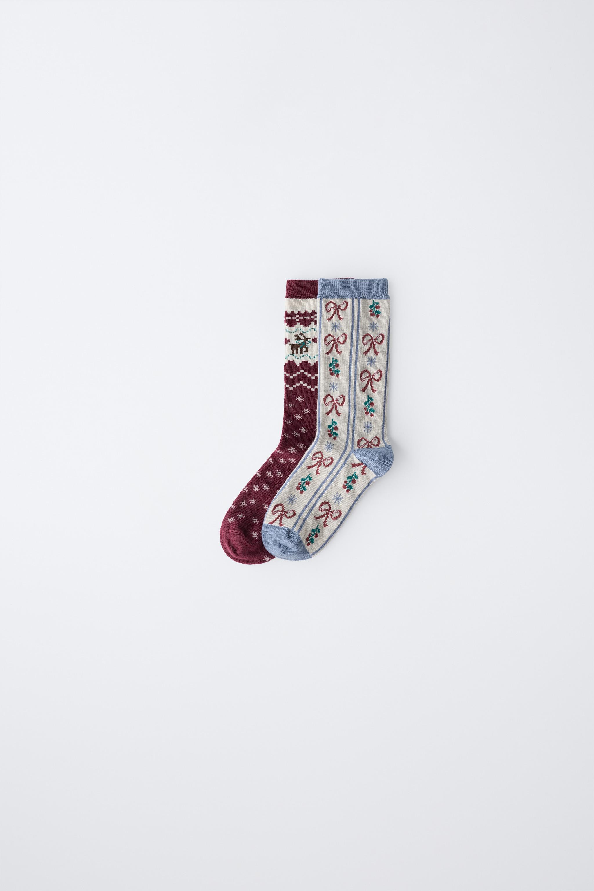 TWO-PACK OF LONG SOCKS WITH GREEK KEY AND BOW PRINT